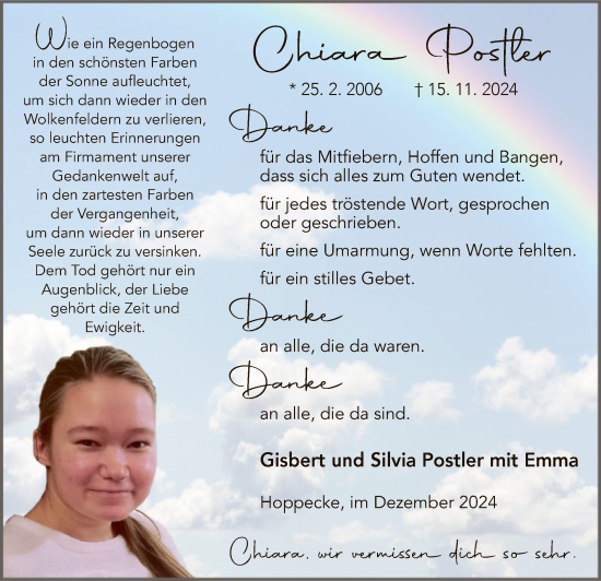 Traueranzeige von Chiara Postler von WA