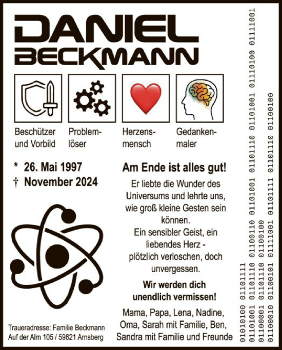 Traueranzeige von Daniel Beckmann von WA