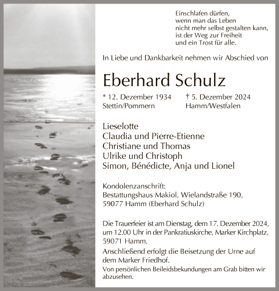 Traueranzeige von Eberhard Schulz von WA