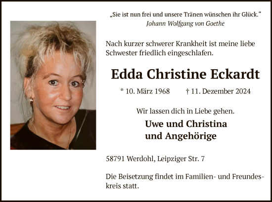 Traueranzeige von Edda Christine Eckardt von WA