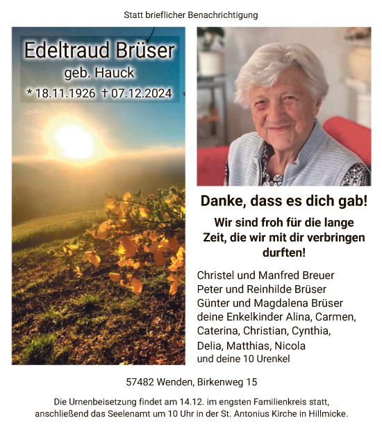 Traueranzeige von Edeltraud Brüser von WA