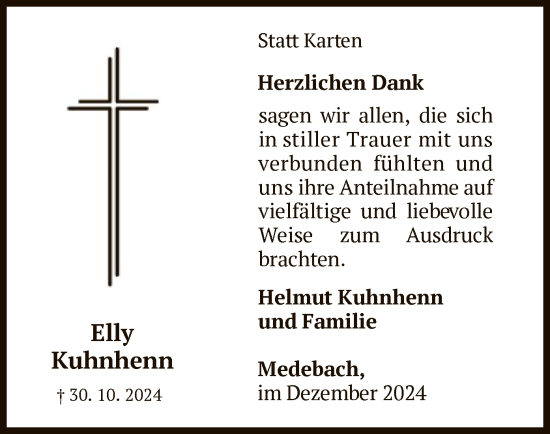 Traueranzeige von Elly Kuhnhenn von WA