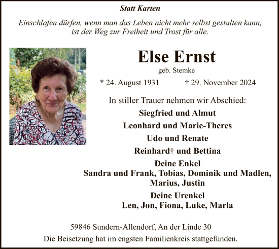 Traueranzeige von Else Ernst von WA
