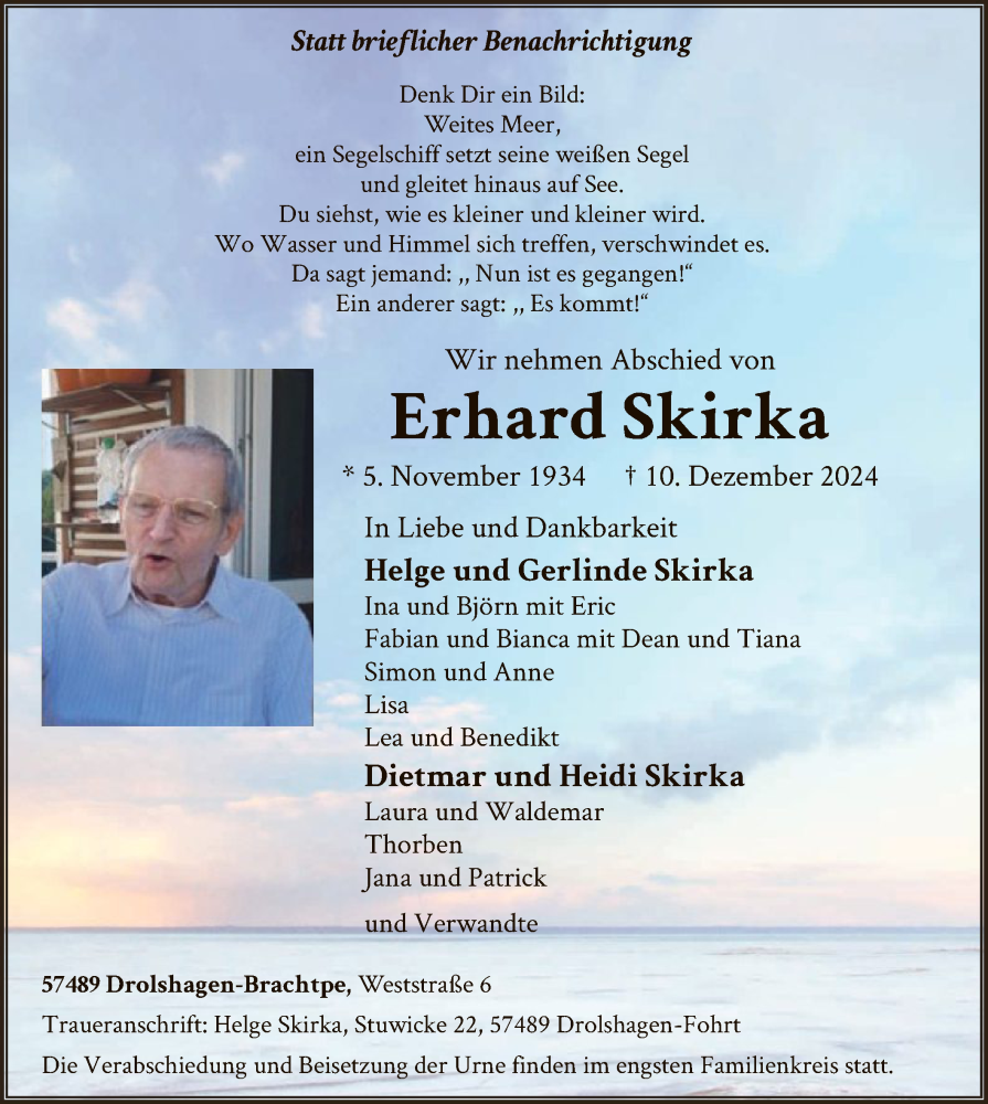  Traueranzeige für Erhard Skirka vom 21.12.2024 aus WA