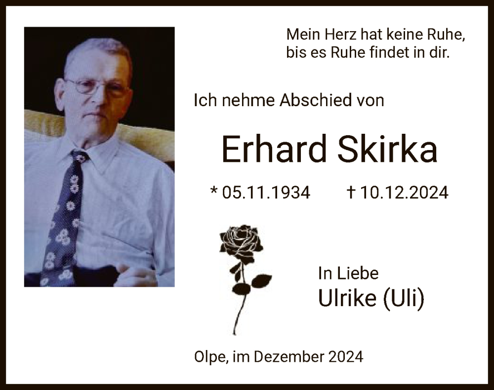  Traueranzeige für Erhard Skirka vom 28.12.2024 aus WA
