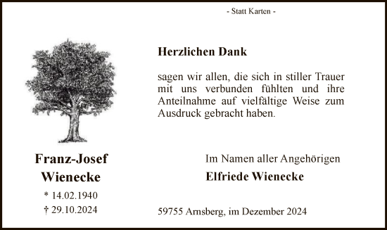 Traueranzeige von Franz-Josef Wienecke von WA