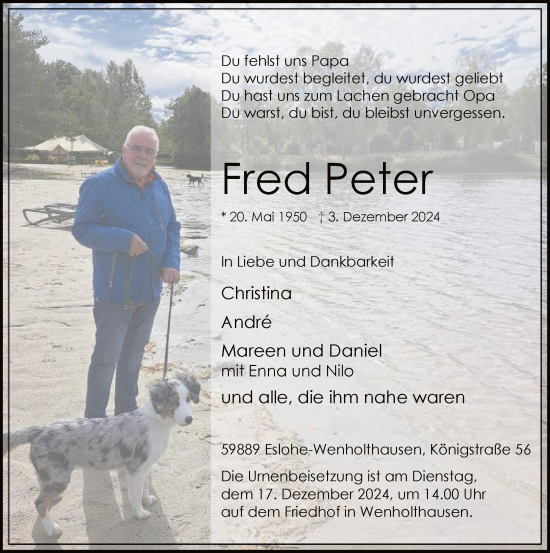 Traueranzeige von Fred Peter von WA