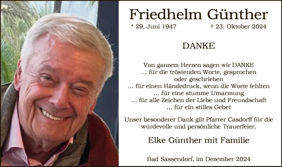 Traueranzeige von Friedhelm Günther von WA
