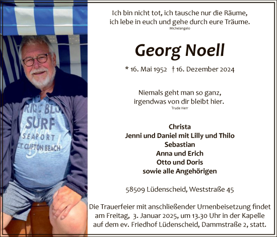 Traueranzeige von Georg Noell von WA