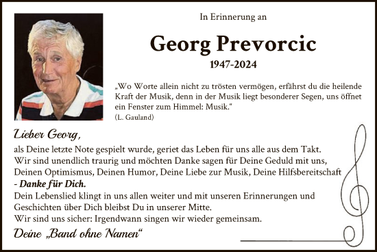 Traueranzeige von Georg Prevorcic von WA