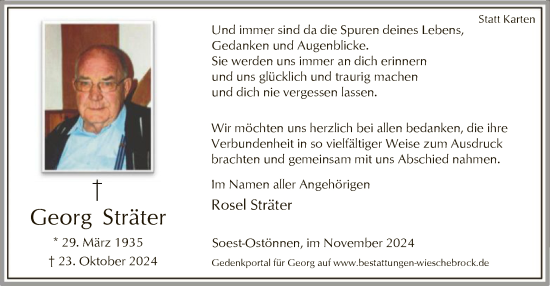 Traueranzeige von Georg Sträter von WA
