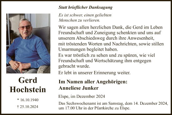 Traueranzeige von Gerd Hochstein von WA