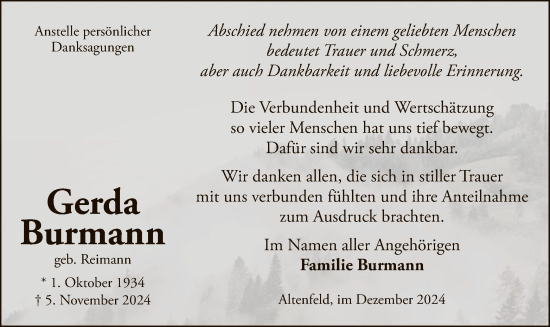 Traueranzeige von Gerda Burmann von WA