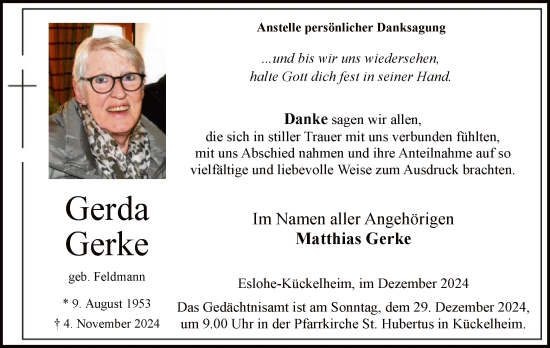 Traueranzeige von Gerda Gerke von WA