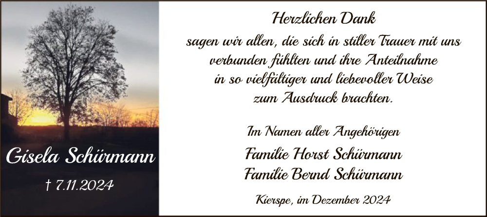  Traueranzeige für Gisela Schürmann vom 28.12.2024 aus WA