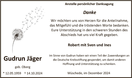 Traueranzeige von Gudrun Jäger von WA