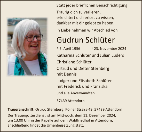 Traueranzeige von Gudrun Schlüter von WA