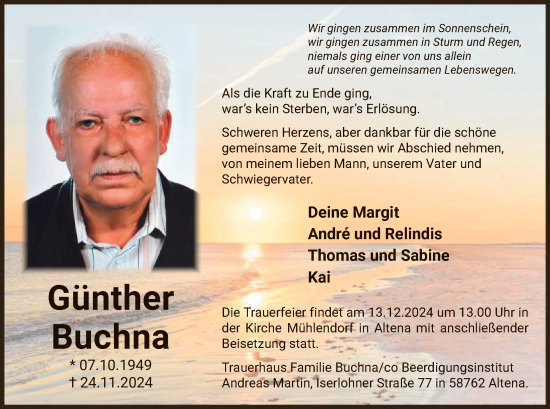 Traueranzeige von Günther Buchna von WA