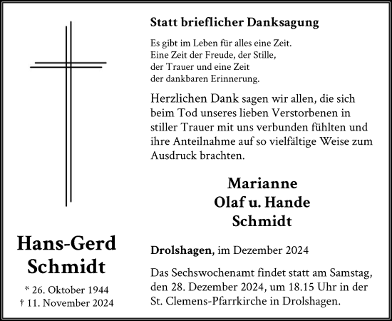 Traueranzeige von Hans-Gerd Schmidt von WA