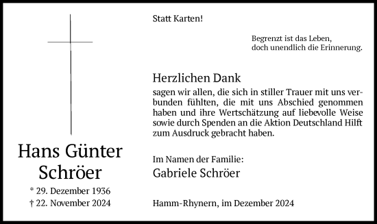 Traueranzeige von Hans Günter Schröer von WA