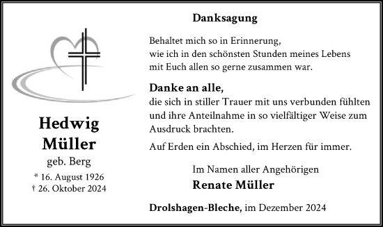 Traueranzeige von Hedwig Müller von WA