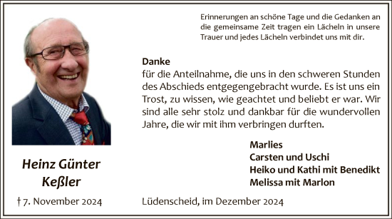 Traueranzeige von Heinz Günter Keßler von WA