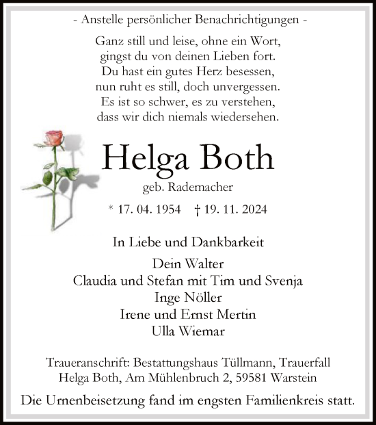 Traueranzeige von Helga Both von WA