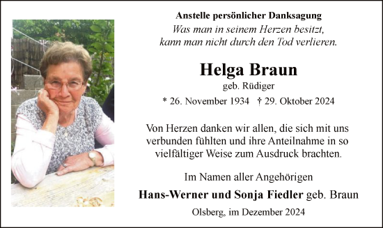 Traueranzeige von Helga Braun von WA