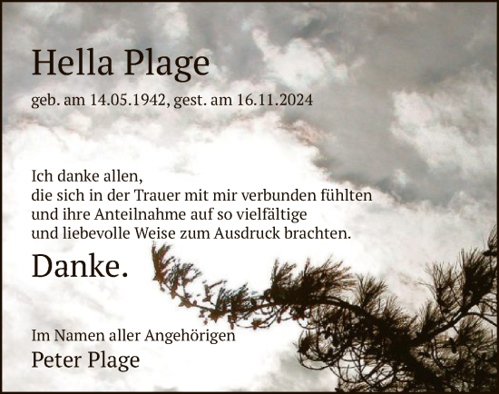 Traueranzeige von Hella Plage von WA