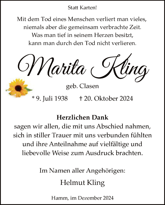 Traueranzeige von Helmut Kling von WA