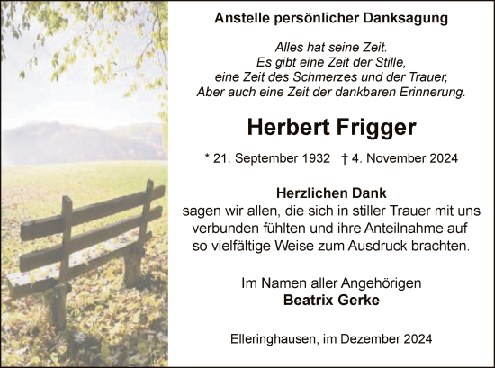 Traueranzeige von Herbert Frigger von WA