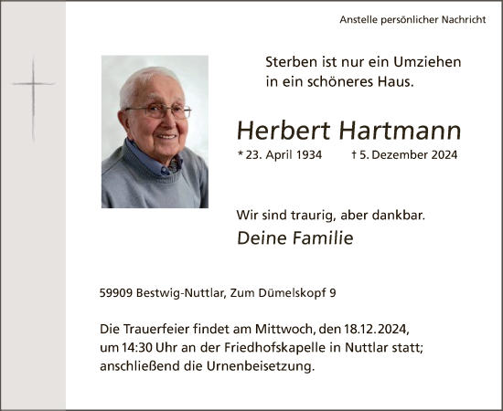 Traueranzeige von Herbert Hartmann von WA