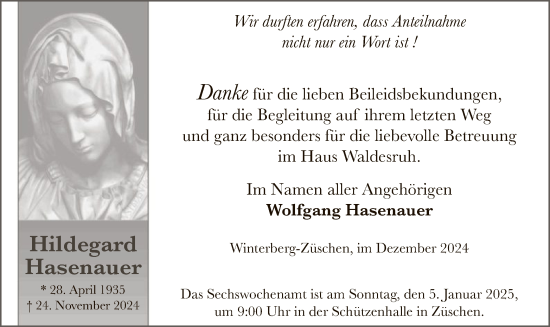 Traueranzeige von Hildegard Hasenauer von WA