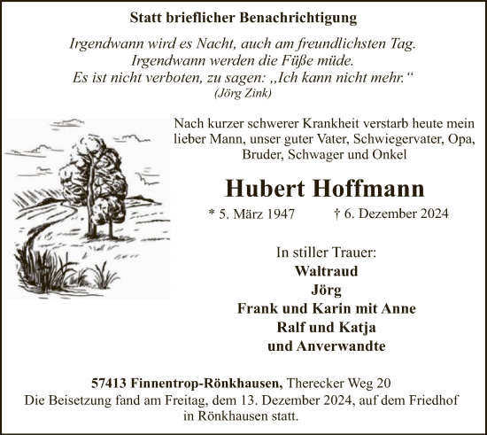 Traueranzeige von Hubert Hoffmann von WA