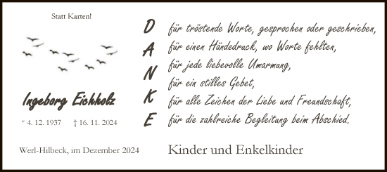 Traueranzeige von Ingeborg Eichholz von WAWA