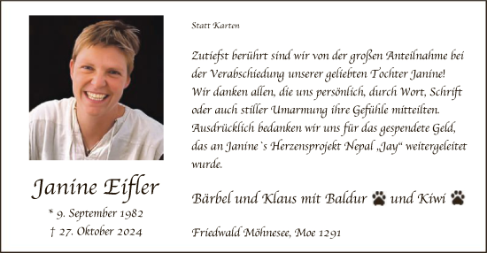 Traueranzeige von Janine Eifler von WA