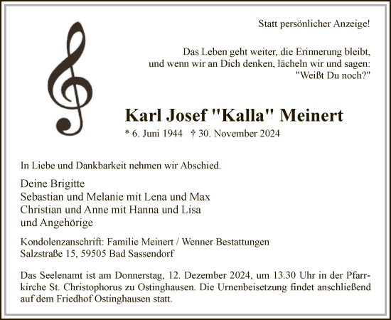 Traueranzeige von Karl Josef Meinert von WA