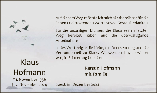 Traueranzeige von Klaus Hofmann von WA