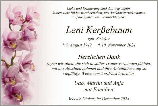 Traueranzeige von Leni Kerßebaum von WAWA