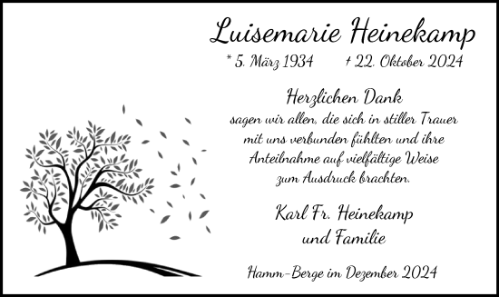 Traueranzeige von Luisemarie Heinekamp von WA