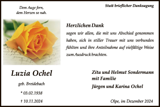 Traueranzeige von Luzia Ochel von WA