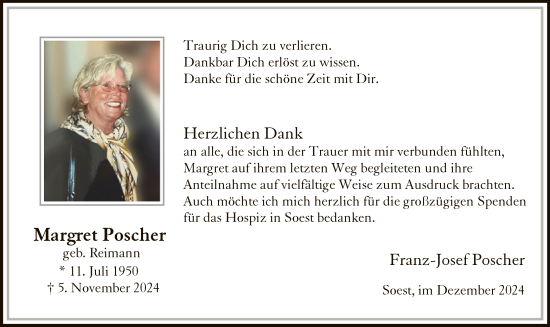 Traueranzeige von Margret Poscher von WA