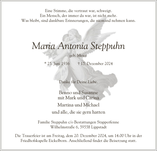 Traueranzeige von Maria Antonia Steppuhn von WA