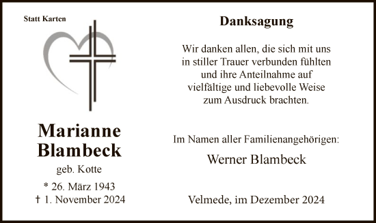 Traueranzeige von Marianne Blambeck von WA
