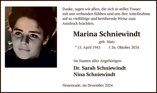 Traueranzeige von Marina Schniewindt von WA