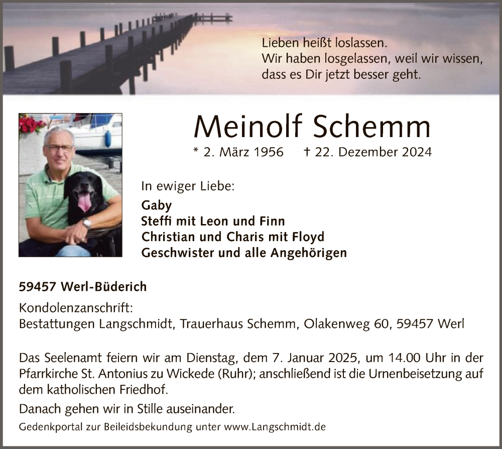  Traueranzeige für Meinolf Schemm vom 24.12.2024 aus WA