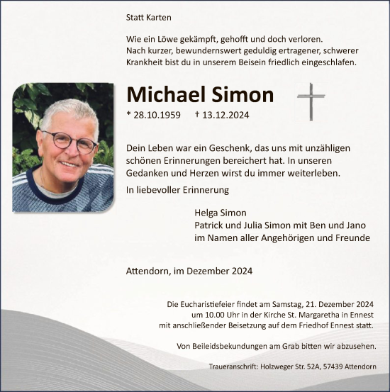 Traueranzeige von Michael Simon von WA