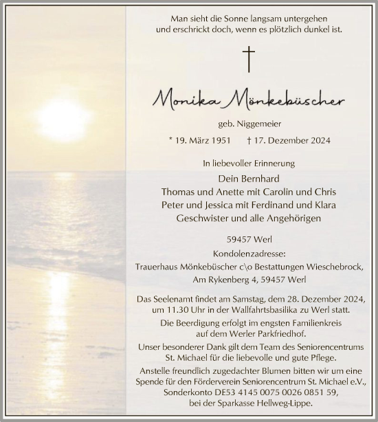 Traueranzeige von Monika Mönkebüscher von WA