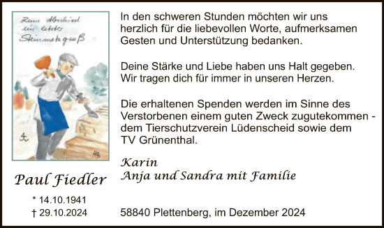 Traueranzeige von Paul Fiedler von WA