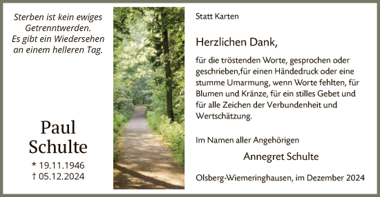Traueranzeige von Paul Schulte von WA
